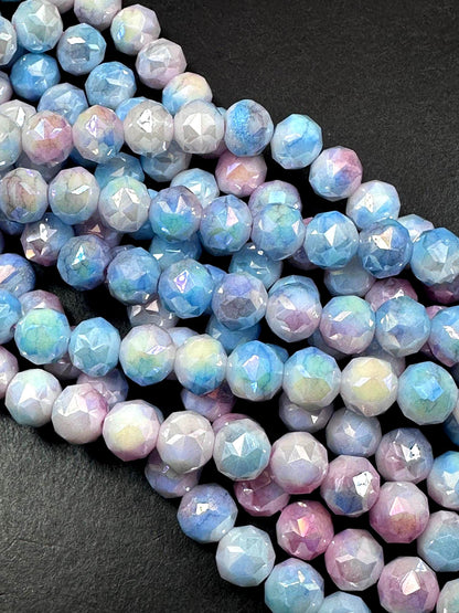 Beautiful Crystal glass bead. Faceted round shape bead. Pink-sky blue cotton candy color, High quality crystal bead! Full strand 15.5