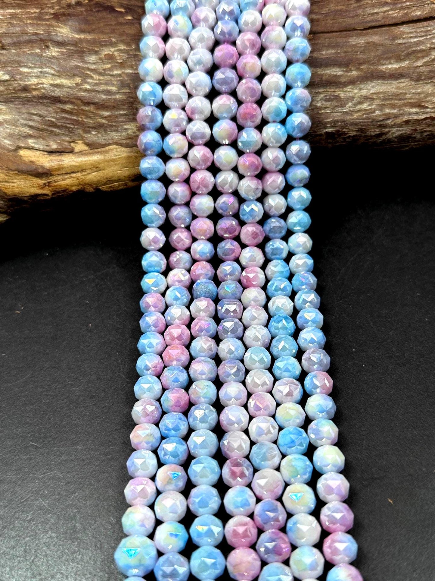 Beautiful Crystal glass bead. Faceted round shape bead. Pink-sky blue cotton candy color, High quality crystal bead! Full strand 15.5