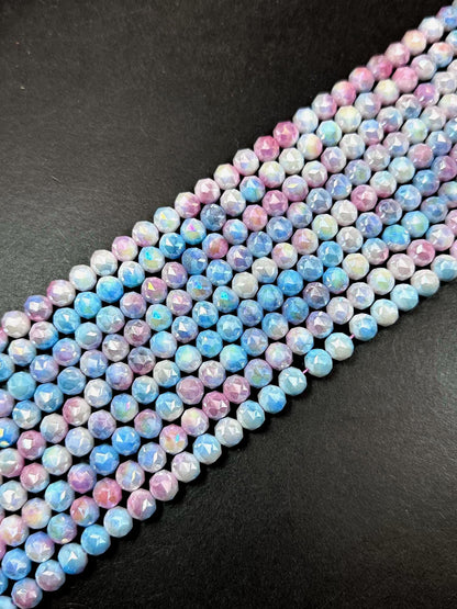 Beautiful Crystal glass bead. Faceted round shape bead. Pink-sky blue cotton candy color, High quality crystal bead! Full strand 15.5