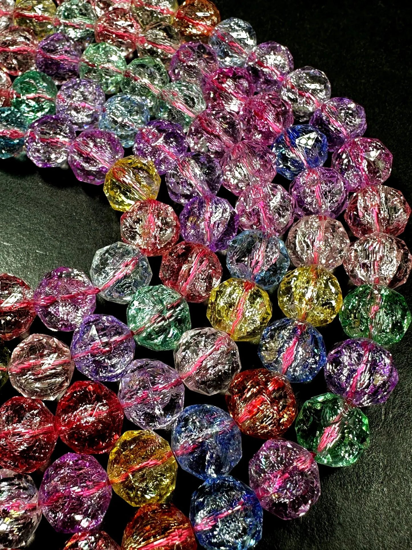 Beautiful Multicolor Crackle Crystal glass bead. Faceted round shape bead. High quality crystal bead! Full strand 15.5