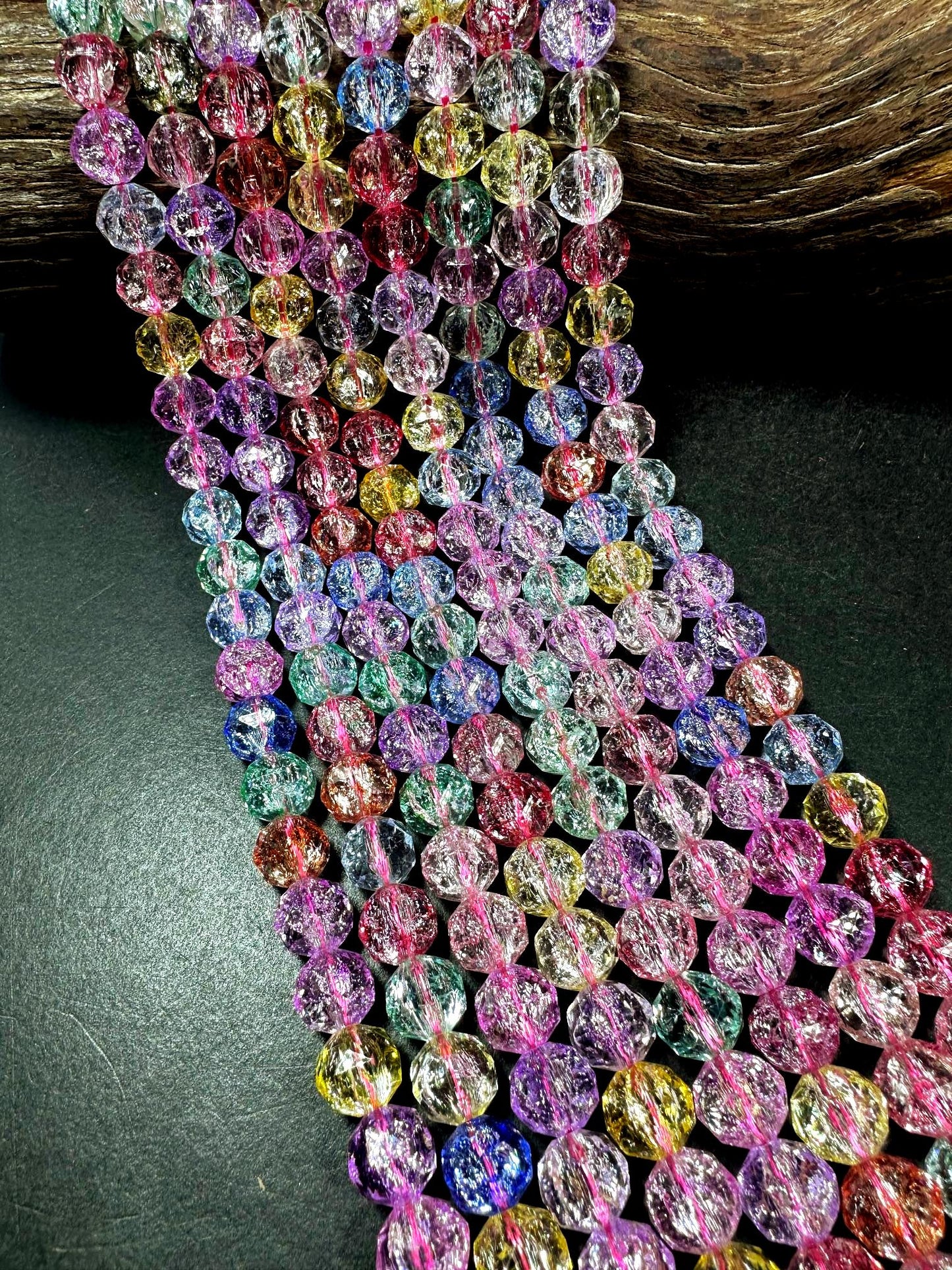 Beautiful Multicolor Crackle Crystal glass bead. Faceted round shape bead. High quality crystal bead! Full strand 15.5