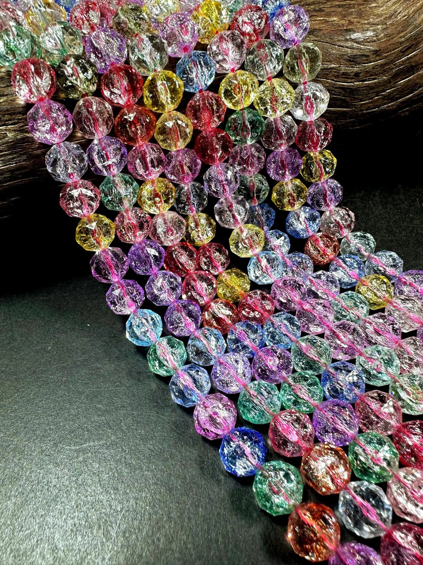 Beautiful Multicolor Crackle Crystal glass bead. Faceted round shape bead. High quality crystal bead! Full strand 15.5