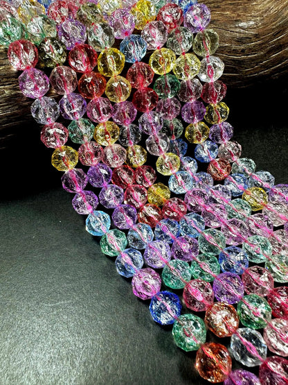 Beautiful Multicolor Crackle Crystal glass bead. Faceted round shape bead. High quality crystal bead! Full strand 15.5