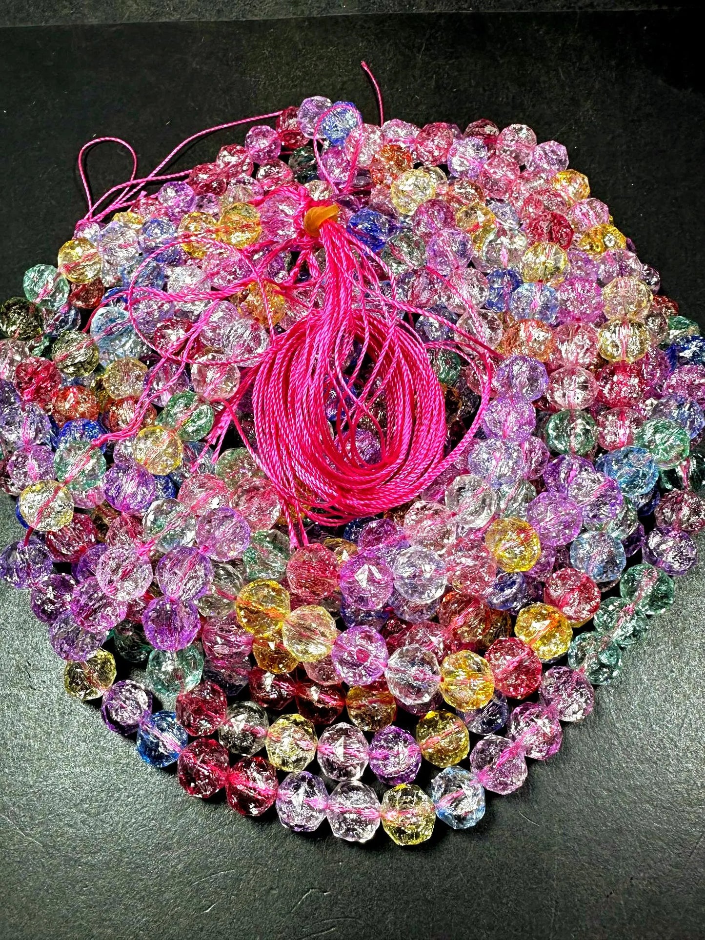 Beautiful Multicolor Crackle Crystal glass bead. Faceted round shape bead. High quality crystal bead! Full strand 15.5