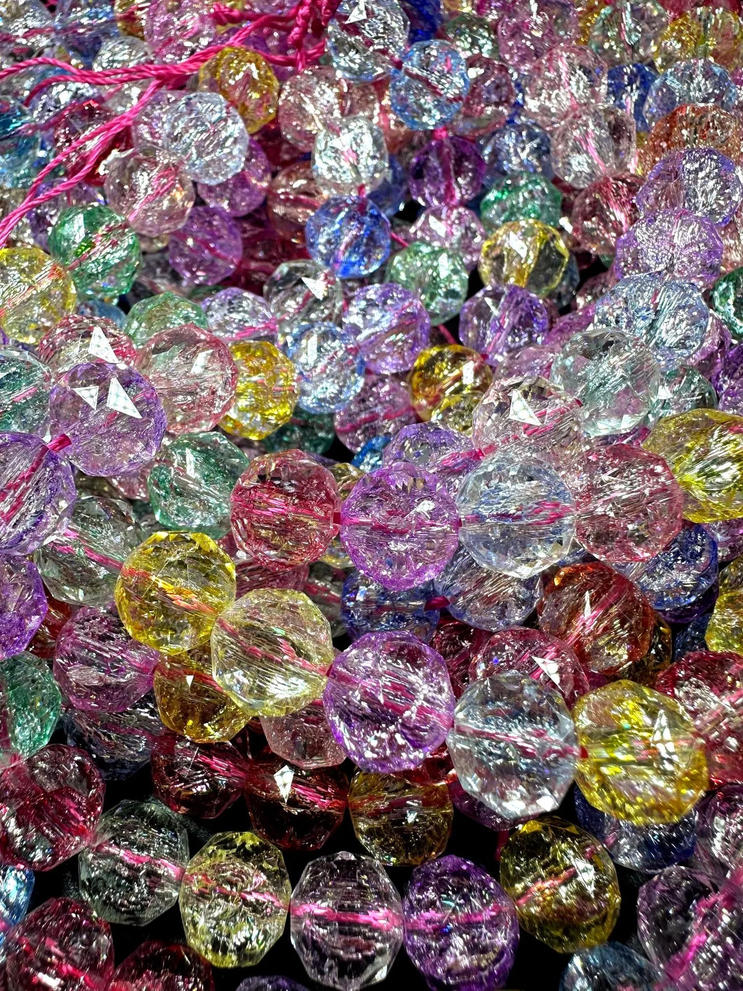 Beautiful Multicolor Crackle Crystal glass bead. Faceted round shape bead. High quality crystal bead! Full strand 15.5