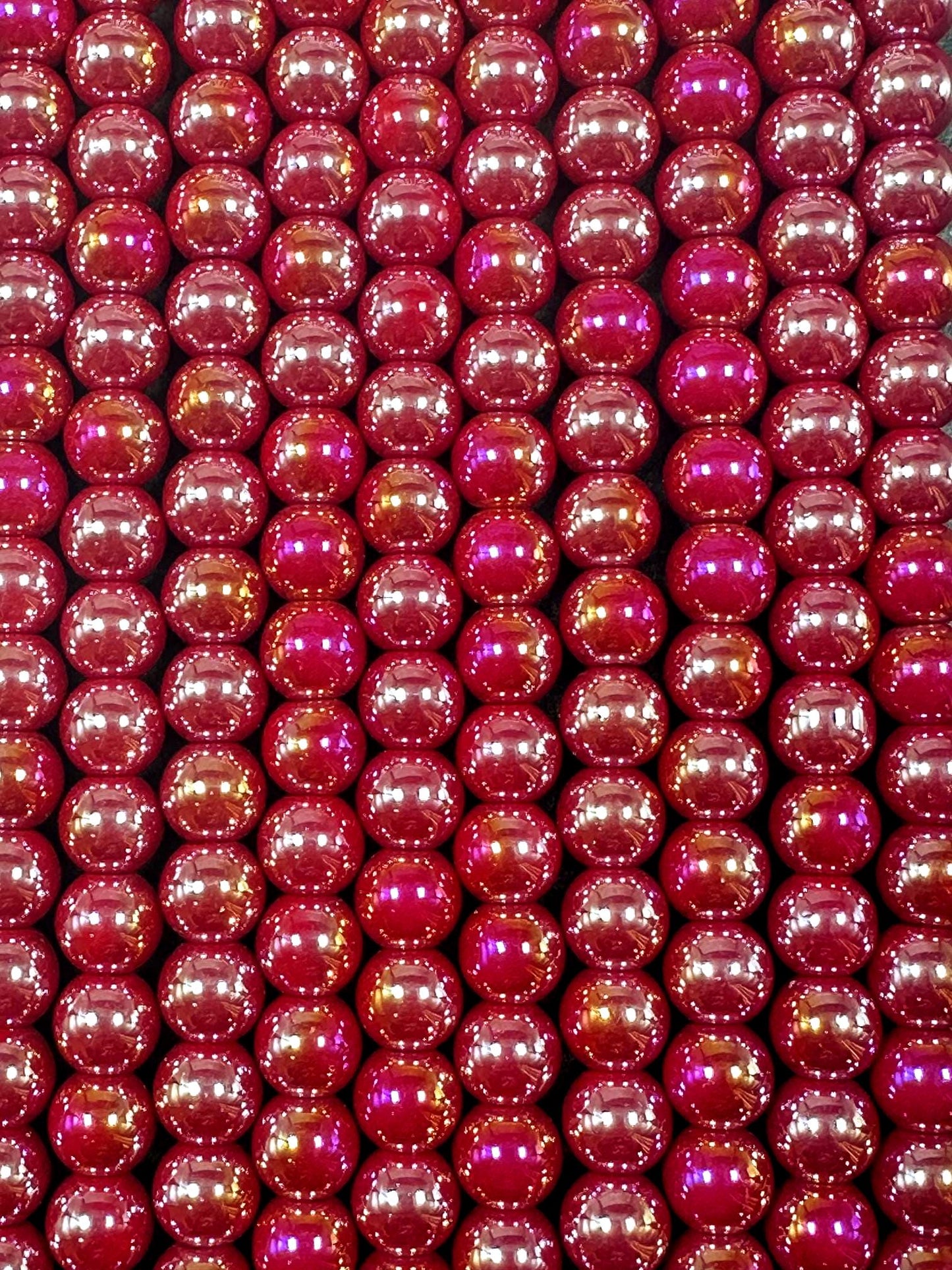 Beautiful Red Crystal Glass Pearl Bead. Round shape bead. Gorgeous high quality crystal bead! Full strand 15.5"