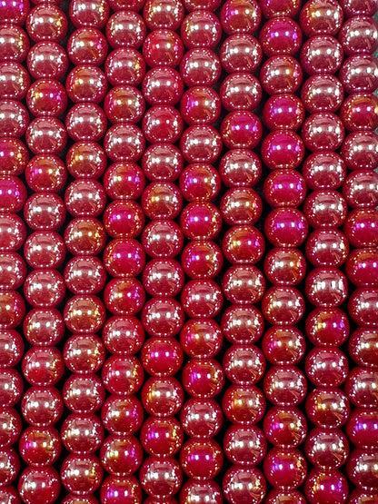 Beautiful Red Crystal Glass Pearl Bead. Round shape bead. Gorgeous high quality crystal bead! Full strand 15.5"