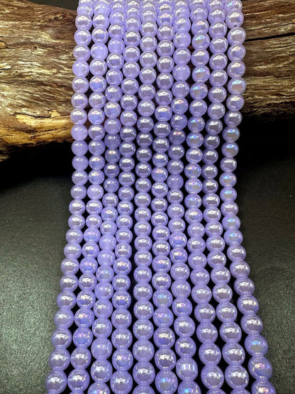 Beautiful Light Purple Crystal Glass Pearl Bead. Round shape bead. Gorgeous high quality crystal bead! Full strand 15.5"