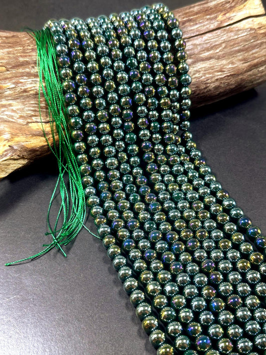 Beautiful Dark Green Crystal Glass Pearl Bead. Round shape bead. Gorgeous high quality crystal bead! Full strand 15.5"