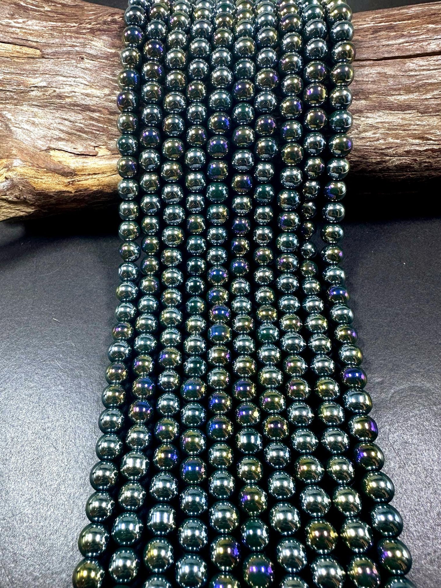 Beautiful Dark Green Crystal Glass Pearl Bead. Round shape bead. Gorgeous high quality crystal bead! Full strand 15.5"