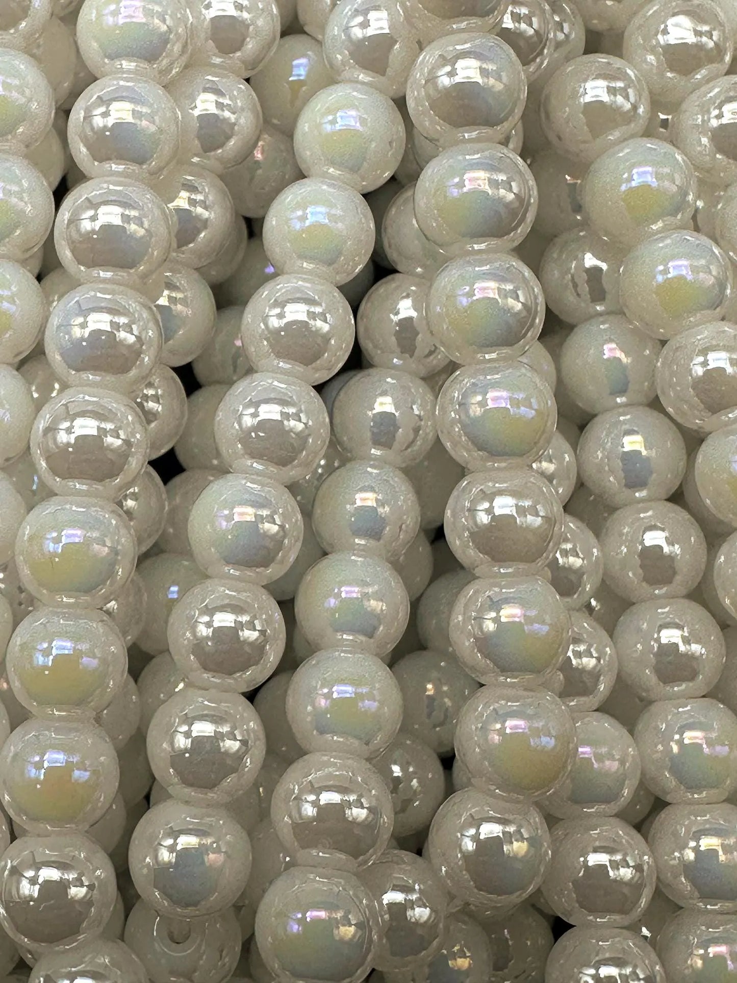 Beautiful White Crystal Glass Pearl Bead. Round shape bead. Gorgeous high quality crystal bead! Full strand 15.5"
