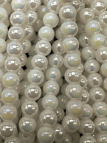 Beautiful White Crystal Glass Pearl Bead. Round shape bead. Gorgeous high quality crystal bead! Full strand 15.5"