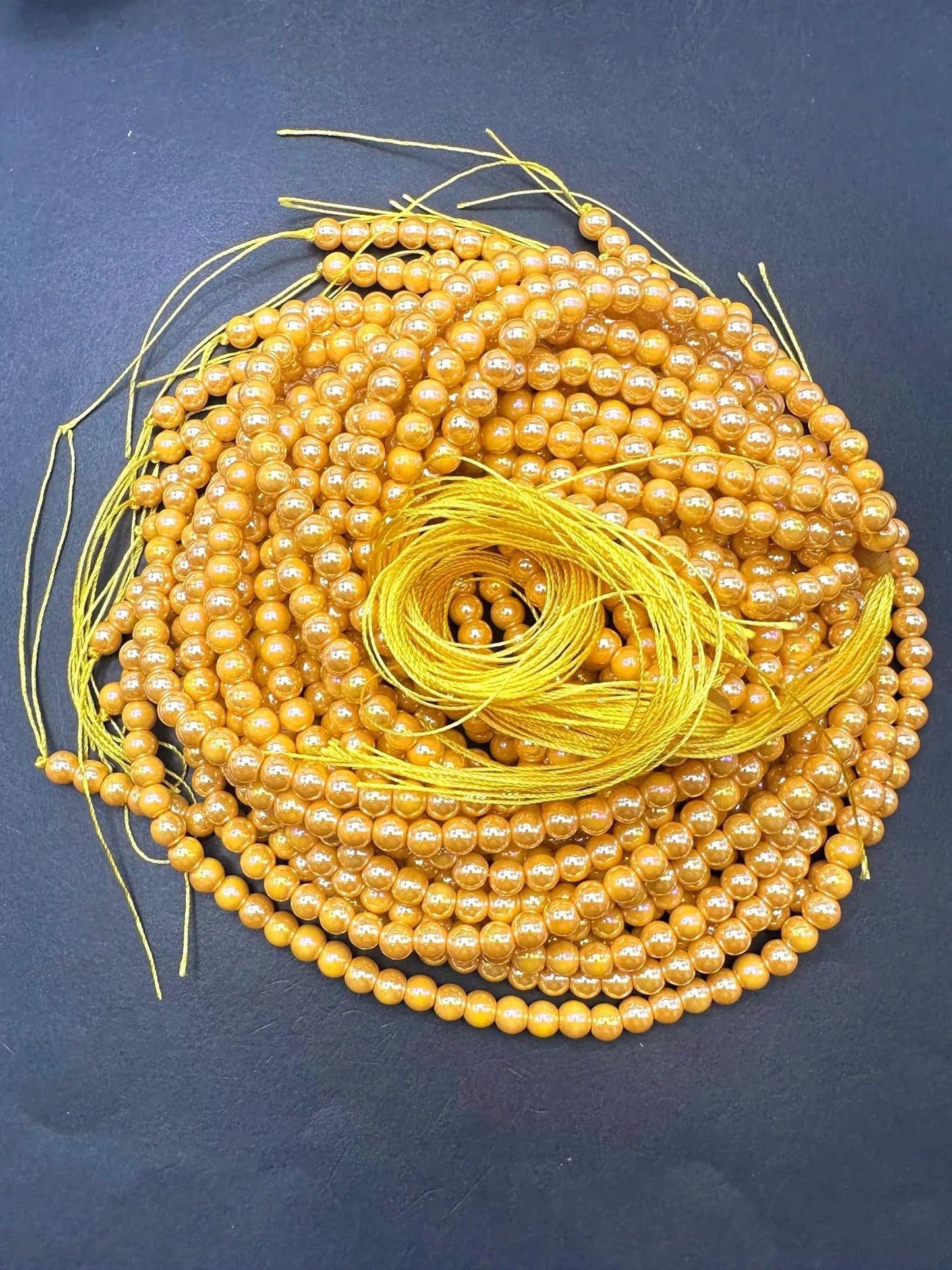 Beautiful Golden Yellow Crystal Glass Pearl Bead. Round shape bead. Gorgeous high quality crystal bead! Full strand 15.5"
