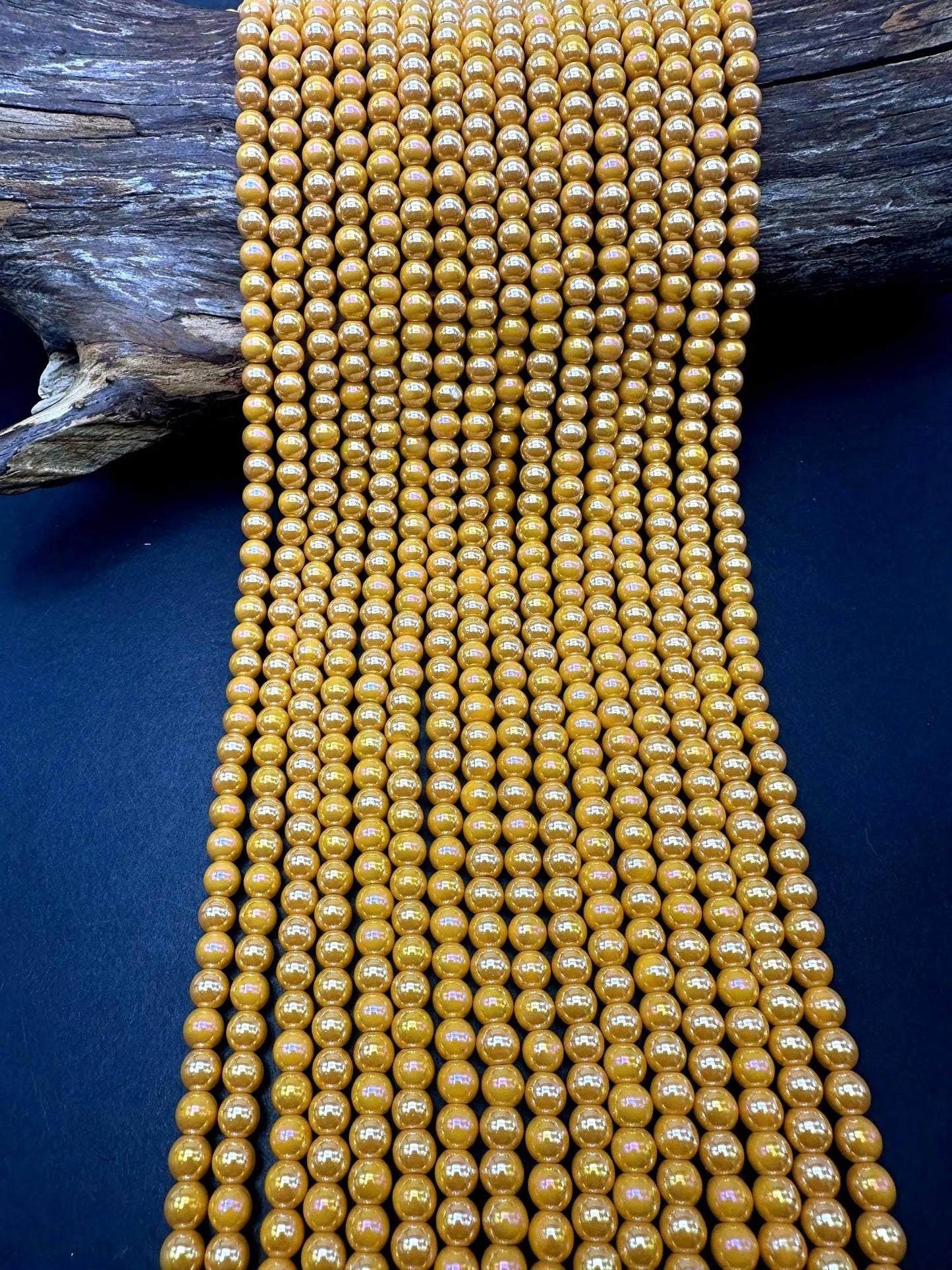 Beautiful Golden Yellow Crystal Glass Pearl Bead. Round shape bead. Gorgeous high quality crystal bead! Full strand 15.5"