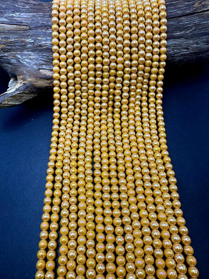Beautiful Golden Yellow Crystal Glass Pearl Bead. Round shape bead. Gorgeous high quality crystal bead! Full strand 15.5"