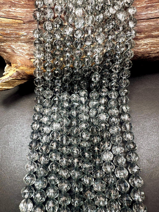 Beautiful Crackle Crystal glass bead. Faceted round shape bead. Gorgeous Light Gray color, High quality crystal bead! Full strand 15.5