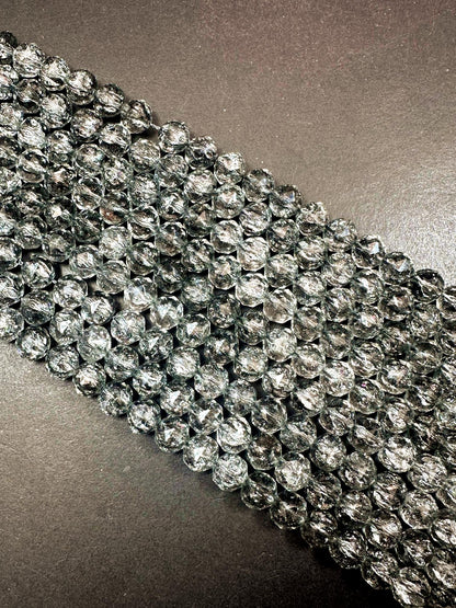 Beautiful Crackle Crystal glass bead. Faceted round shape bead. Gorgeous Light Gray color, High quality crystal bead! Full strand 15.5