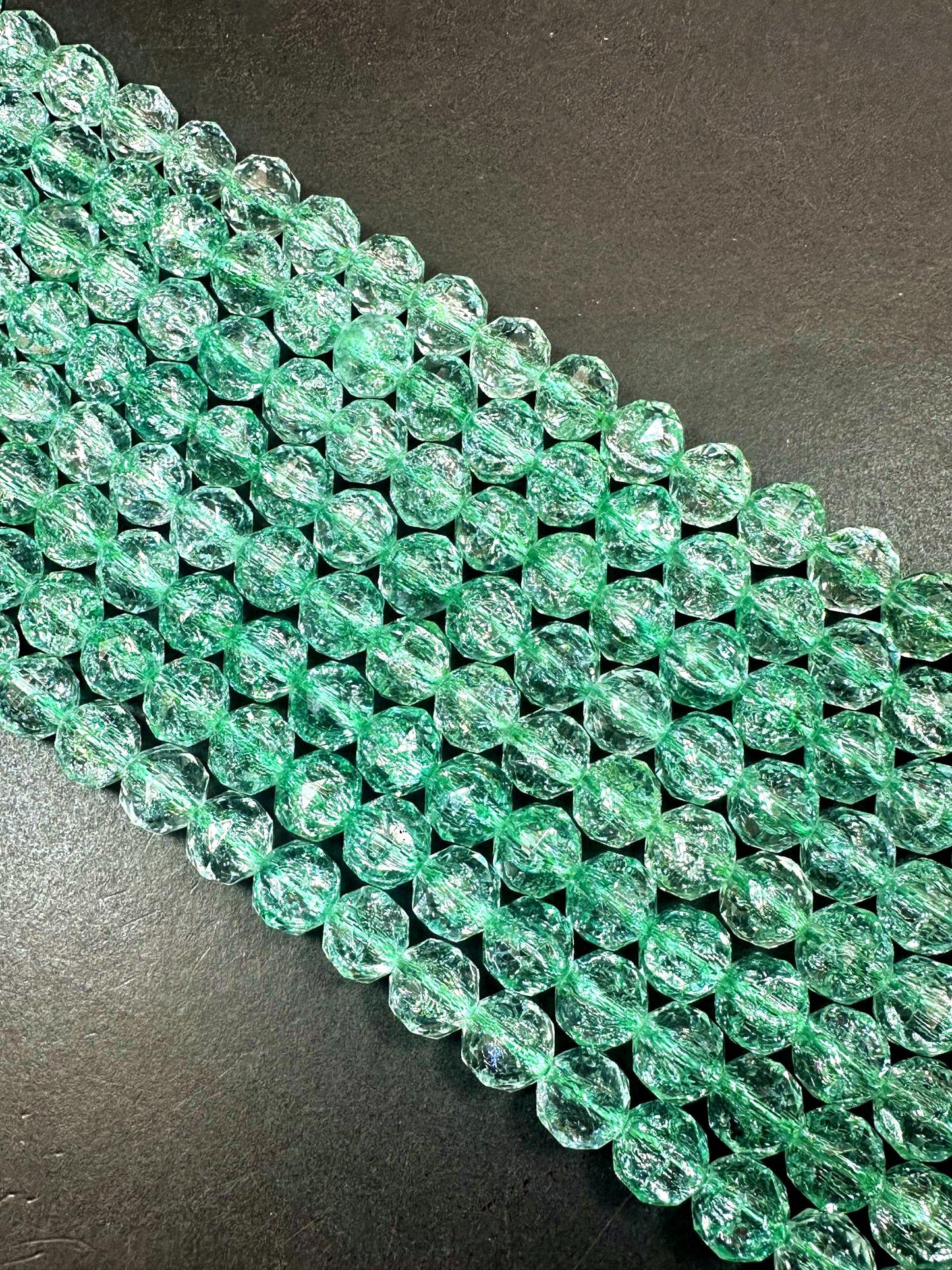 Beautiful Crackle Crystal glass bead. Faceted round shape bead. Gorgeous light green color, High quality crystal bead! Full strand 15.5