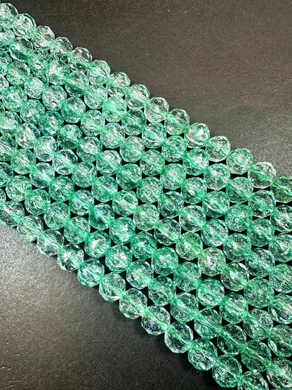 Beautiful Crackle Crystal glass bead. Faceted round shape bead. Gorgeous light green color, High quality crystal bead! Full strand 15.5