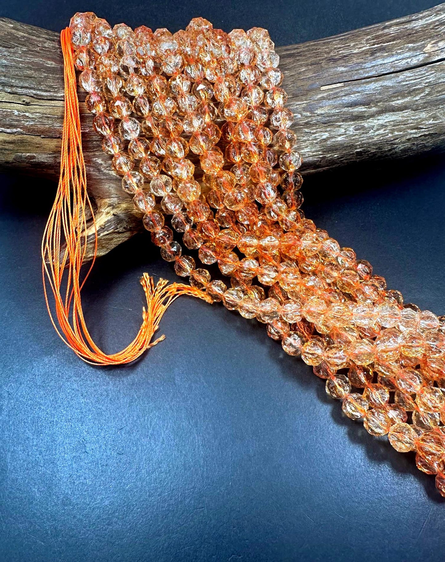 Beautiful Crackle Crystal glass bead. Faceted round shape bead. Gorgeous light orange color, High quality crystal bead! Full strand 15.5