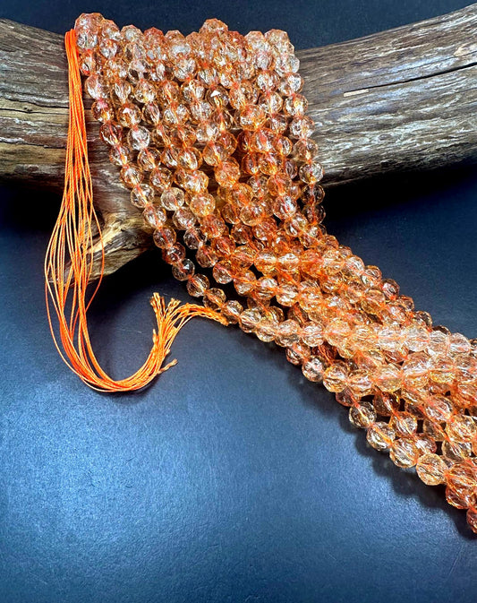 Beautiful Crackle Crystal glass bead. Faceted round shape bead. Gorgeous light orange color, High quality crystal bead! Full strand 15.5