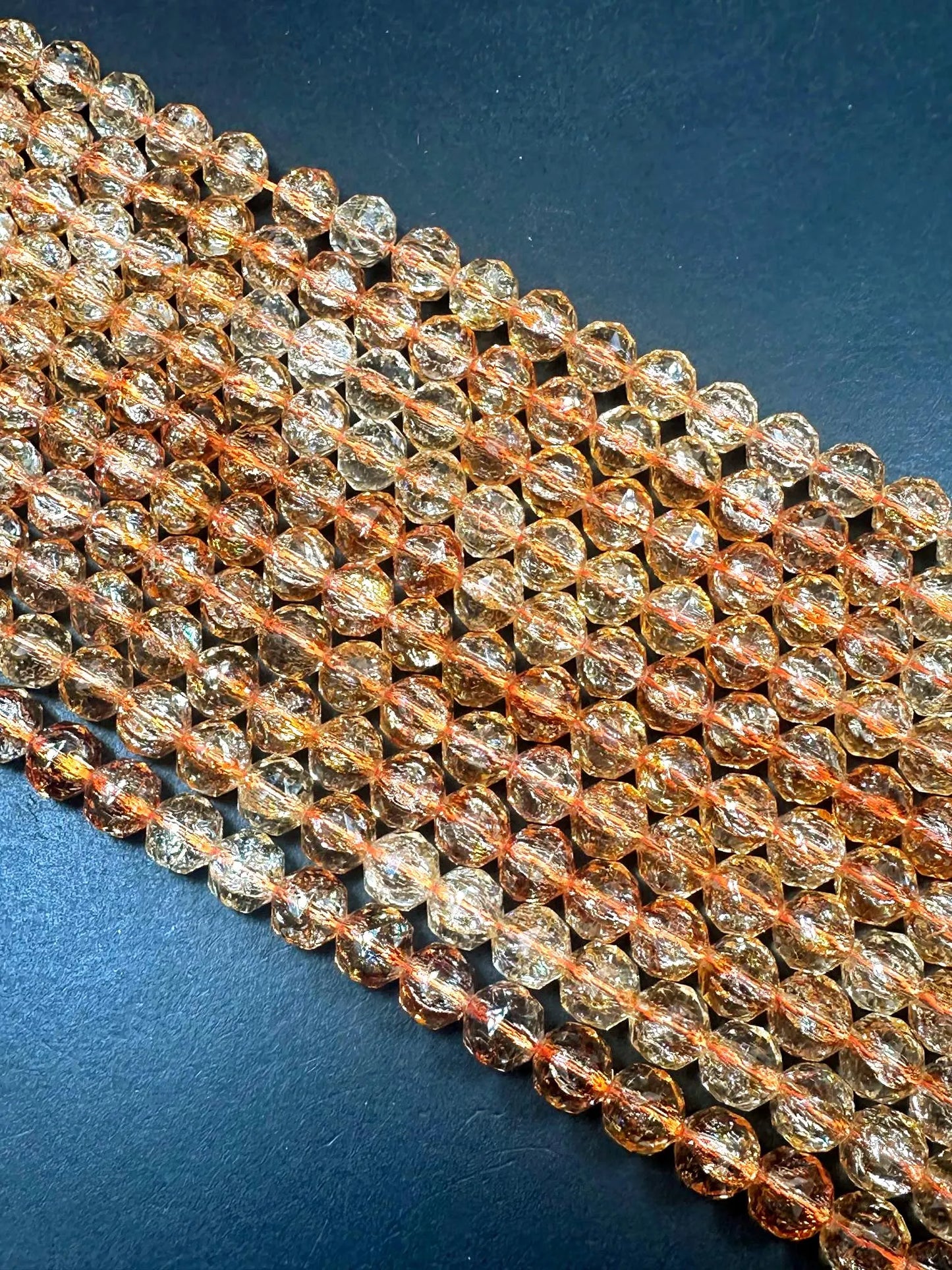 Beautiful Crackle Crystal glass bead. Faceted round shape bead. Gorgeous light orange color, High quality crystal bead! Full strand 15.5
