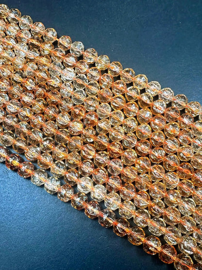 Beautiful Crackle Crystal glass bead. Faceted round shape bead. Gorgeous light orange color, High quality crystal bead! Full strand 15.5