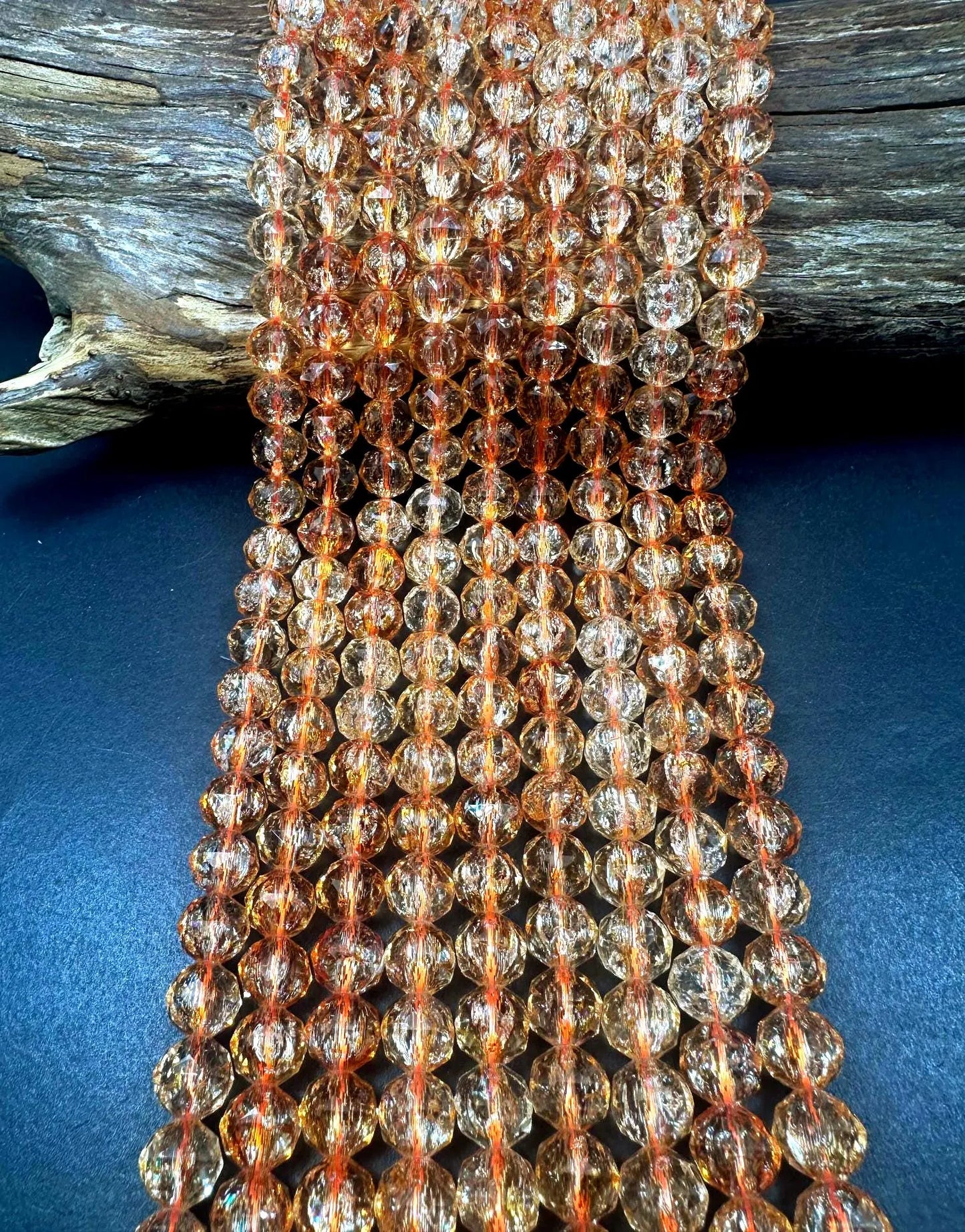 Beautiful Crackle Crystal glass bead. Faceted round shape bead. Gorgeous light orange color, High quality crystal bead! Full strand 15.5