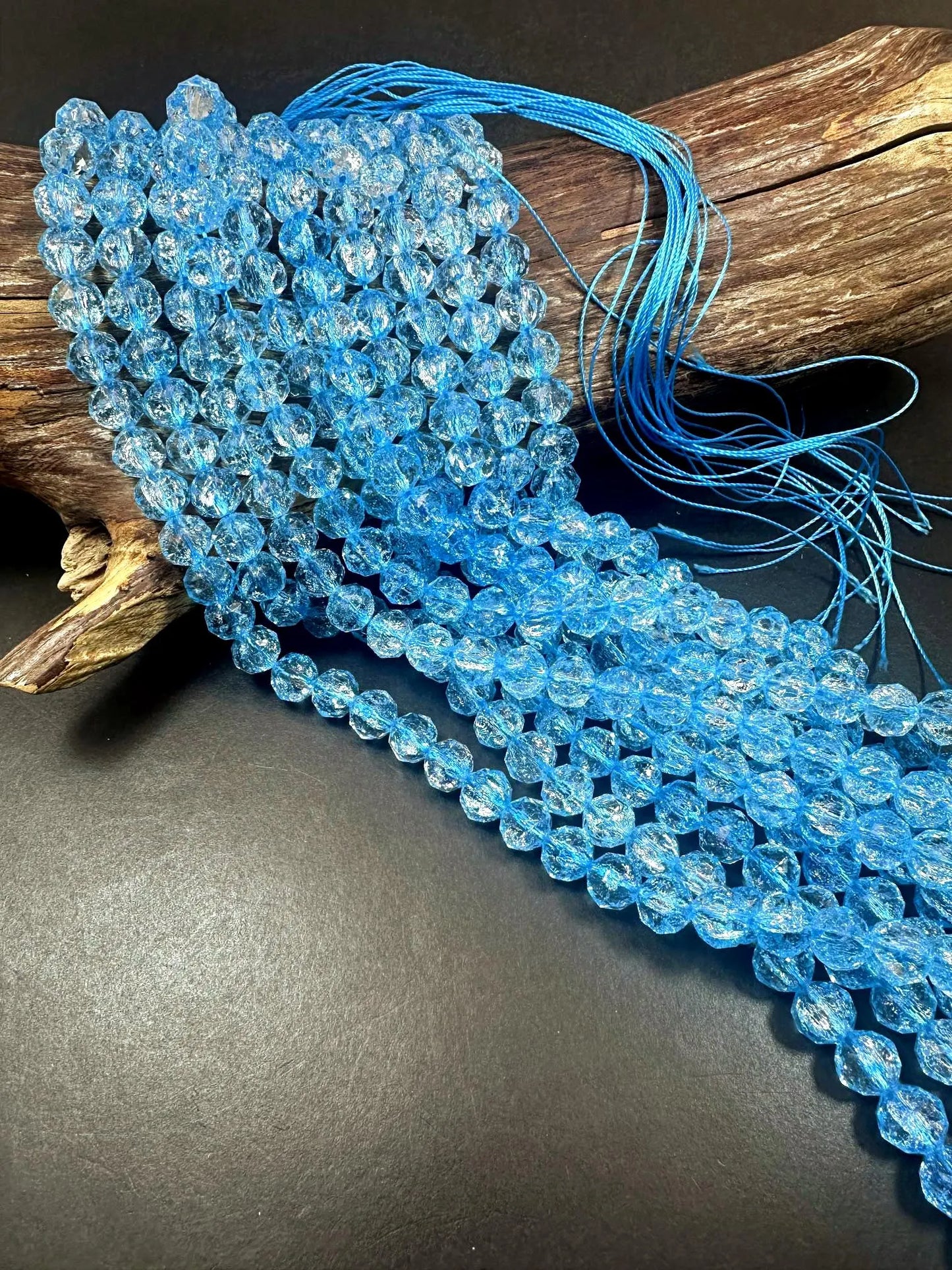 Beautiful Crackle Crystal glass bead. Faceted round shape bead. Gorgeous light blue color, High quality crystal bead! Full strand 15.5