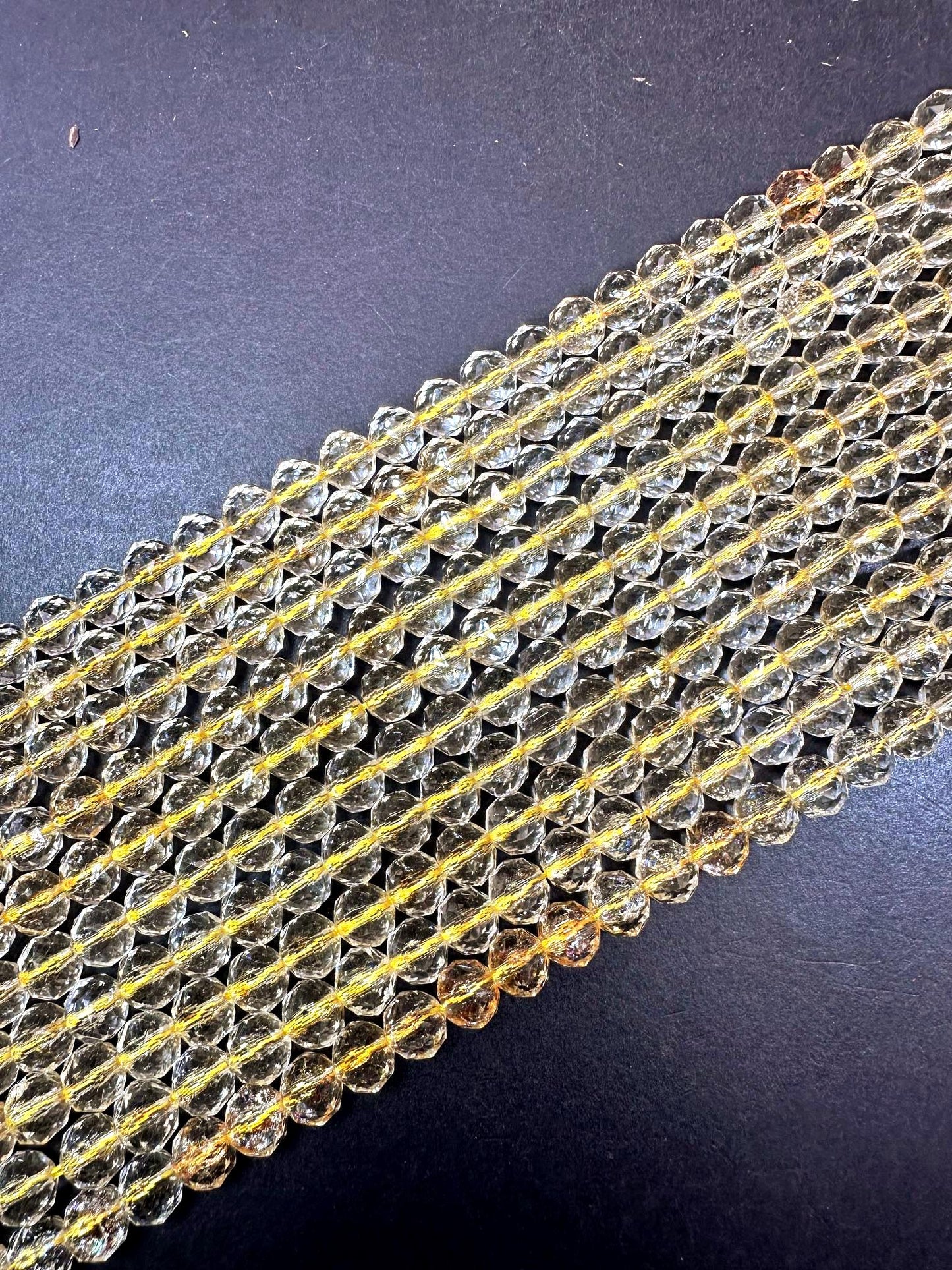 Beautiful Clear Yellow Chinese Crystal Glass Bead Faceted 6MM 8MM 10MM Round Bead, High Quality Full Strand 15.5"