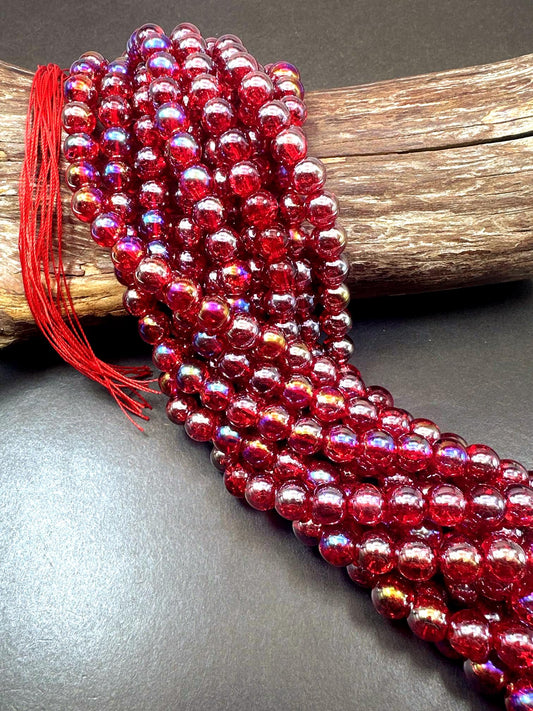 Red Crystal Glass Smooth Bead with Rainbow Flash. High quality crystal bead! Full strand 15.5