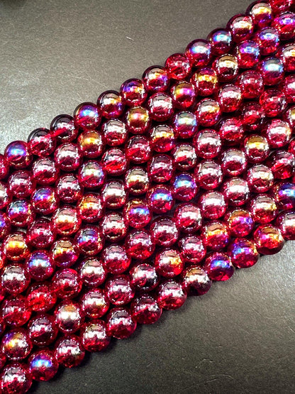 Red Crystal Glass Smooth Bead with Rainbow Flash. High quality crystal bead! Full strand 15.5