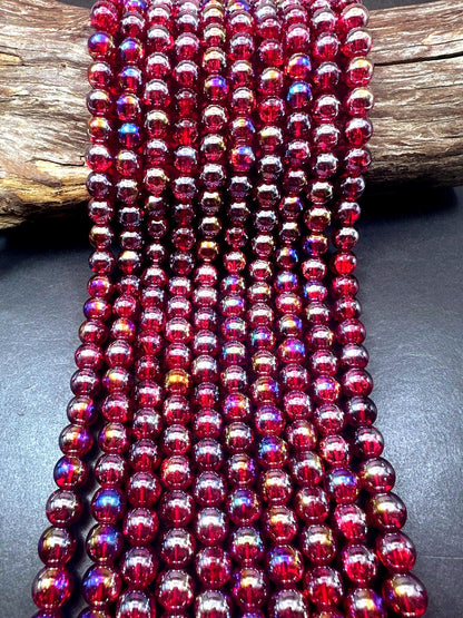 Red Crystal Glass Smooth Bead with Rainbow Flash. High quality crystal bead! Full strand 15.5