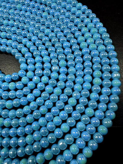 Beautiful Teal Blue Crystal Glass Pearl Bead. Round shape bead. Gorgeous high quality crystal bead! Full strand 15.5"