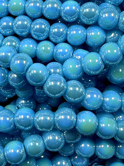 Beautiful Teal Blue Crystal Glass Pearl Bead. Round shape bead. Gorgeous high quality crystal bead! Full strand 15.5"