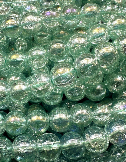 Mint Green Crystal Glass Smooth Bead with Rainbow Flash. High quality crystal bead! Full strand 15.5