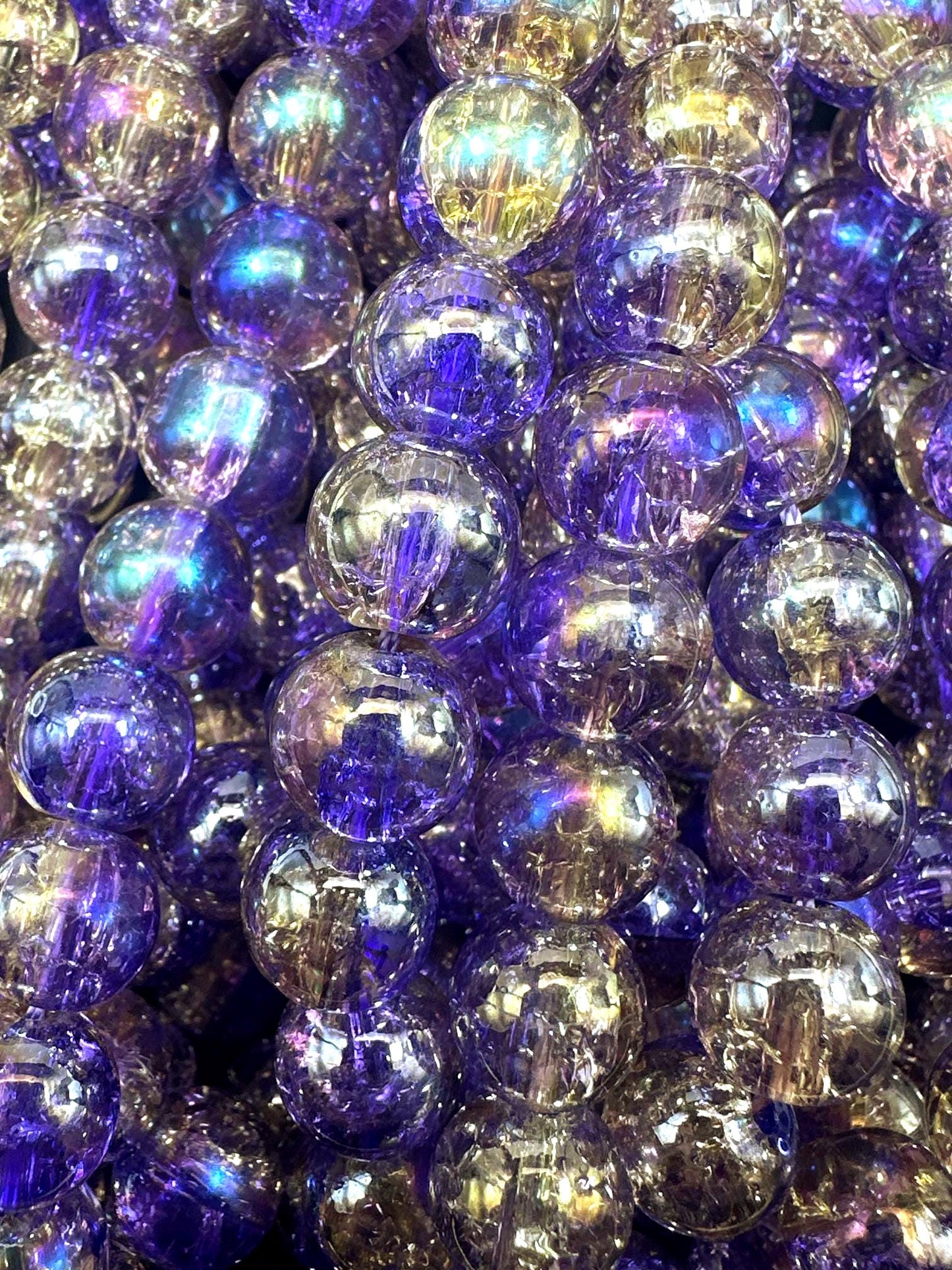 Lavender Crystal Glass Smooth Bead with Rainbow Flash. High quality crystal bead! Full strand 15.5