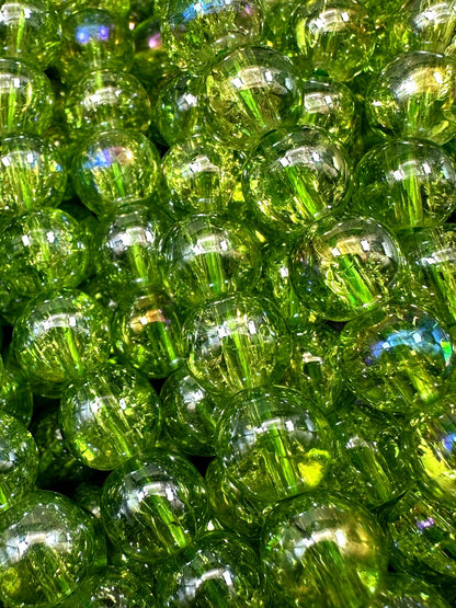 Lime Green Crystal Glass Smooth Bead with Rainbow Flash. High quality crystal bead! Full strand 15.5