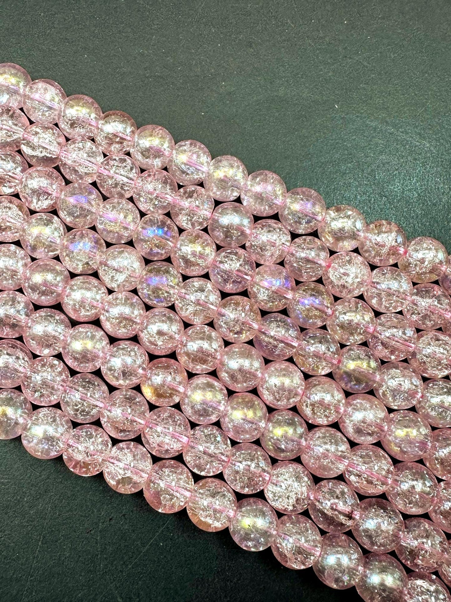 Baby Pink Crystal Glass Smooth Bead with Rainbow Flash. High quality crystal bead! Full strand 15.5