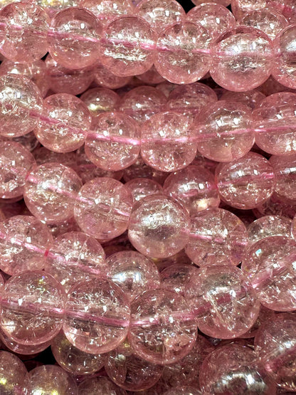 Baby Pink Crystal Glass Smooth Bead with Rainbow Flash. High quality crystal bead! Full strand 15.5
