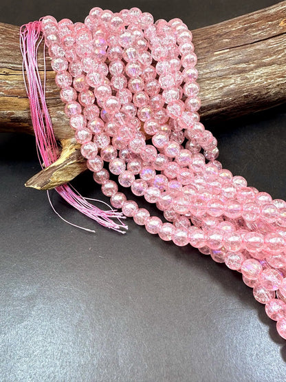 Baby Pink Crystal Glass Smooth Bead with Rainbow Flash. High quality crystal bead! Full strand 15.5