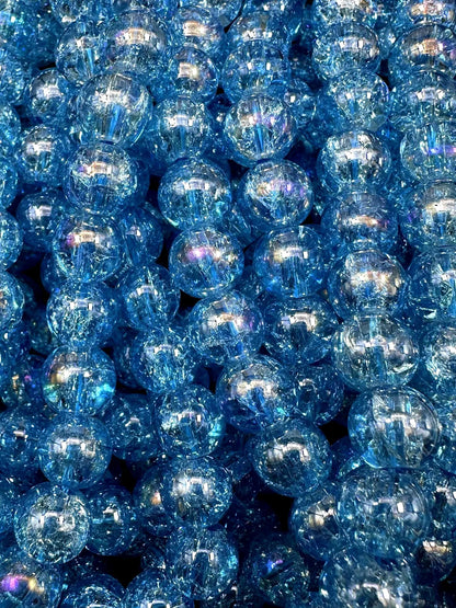 Light Blue Crystal Glass Smooth Bead with Rainbow Flash. High quality crystal bead! Full strand 15.5