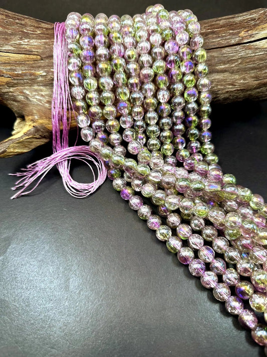 Pink Green Crystal Glass Smooth Bead with Rainbow Flash. High quality crystal bead! Full strand 15.5