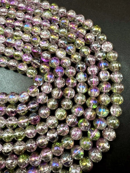 Pink Green Crystal Glass Smooth Bead with Rainbow Flash. High quality crystal bead! Full strand 15.5
