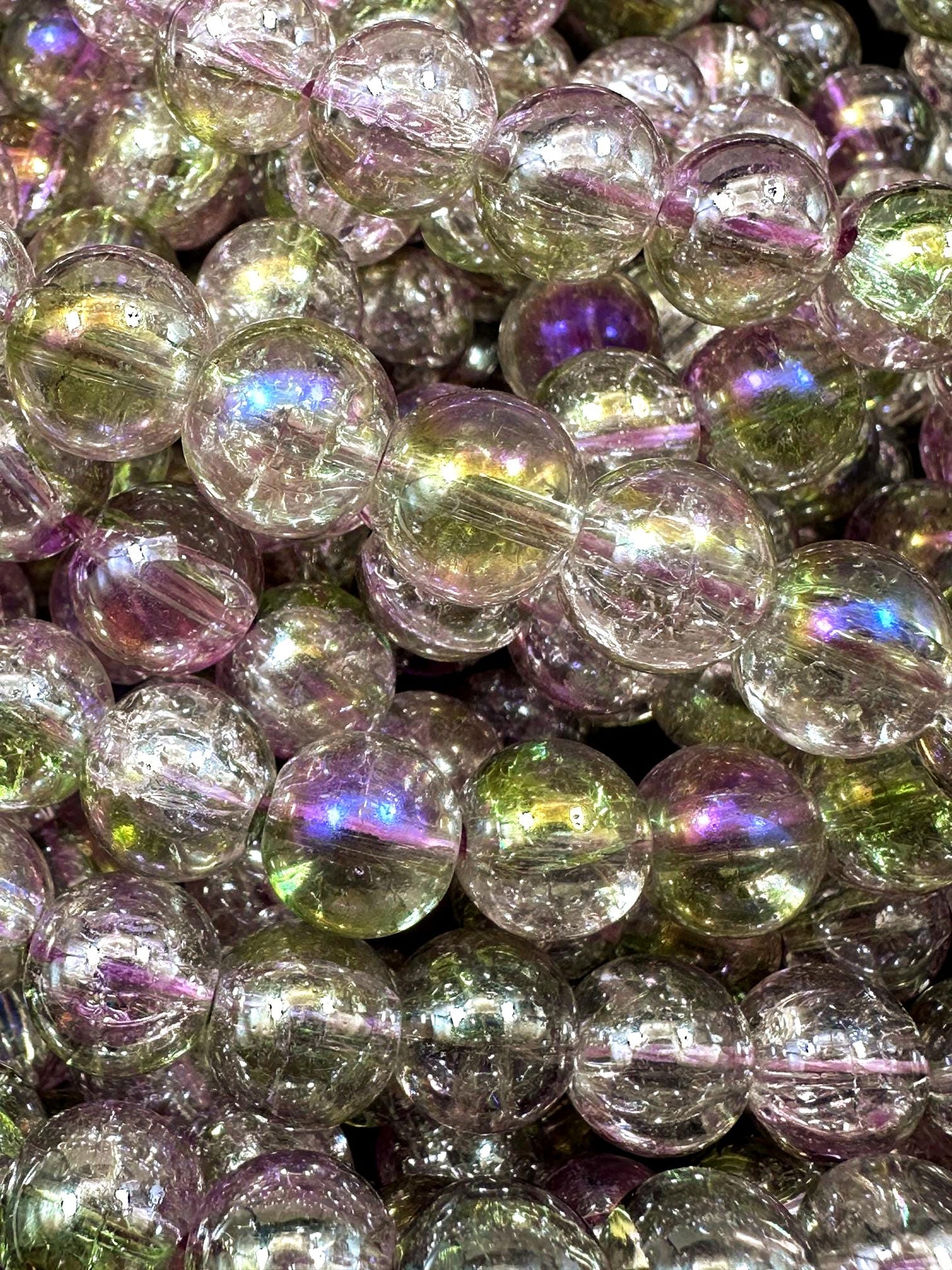 Pink Green Crystal Glass Smooth Bead with Rainbow Flash. High quality crystal bead! Full strand 15.5