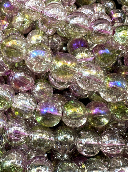 Pink Green Crystal Glass Smooth Bead with Rainbow Flash. High quality crystal bead! Full strand 15.5