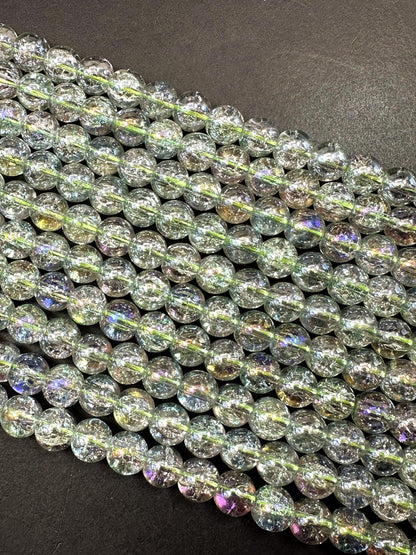 Clear Green Crystal Glass Smooth Bead with Rainbow Flash. High quality crystal bead! Full strand 15.5
