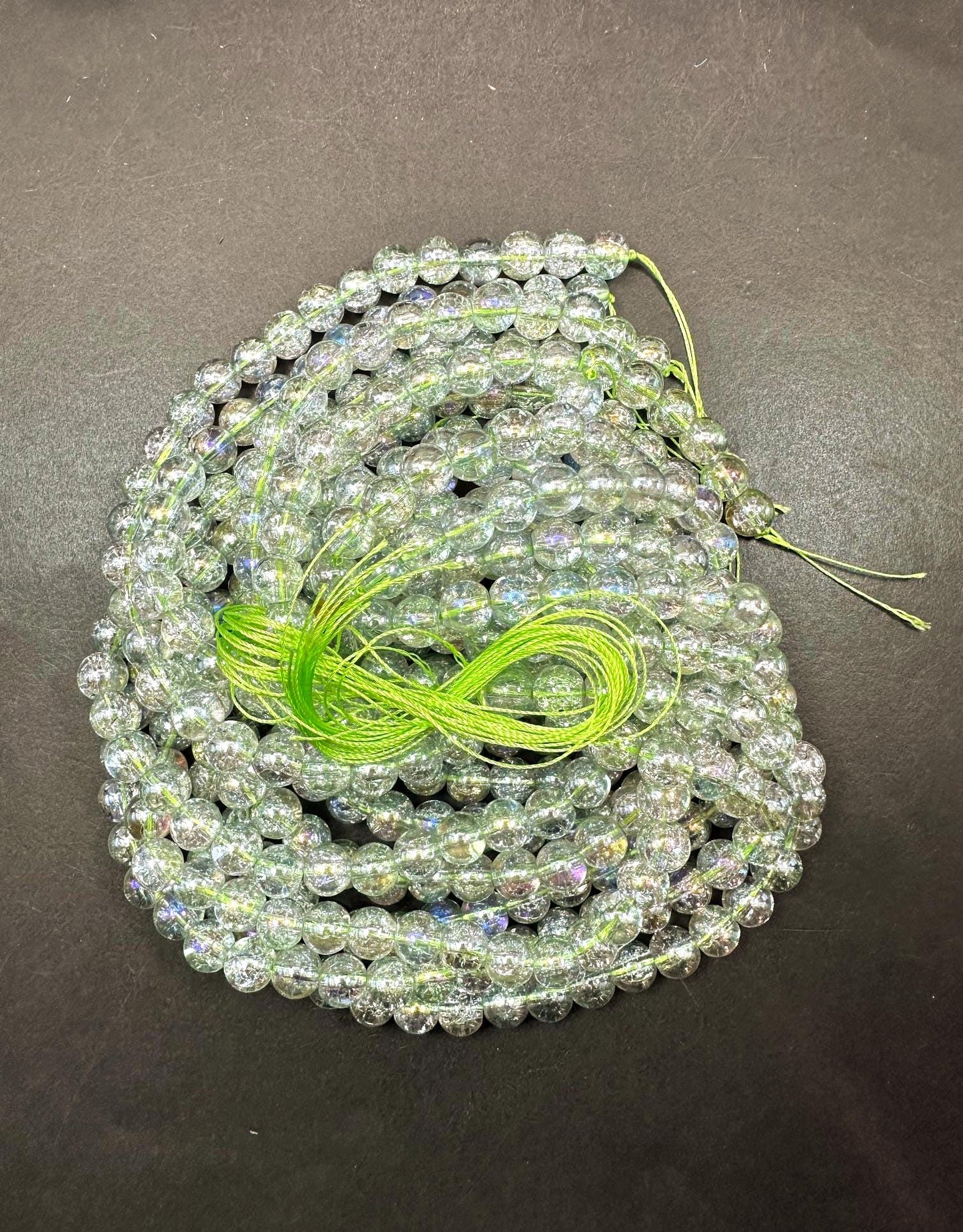 Clear Green Crystal Glass Smooth Bead with Rainbow Flash. High quality crystal bead! Full strand 15.5