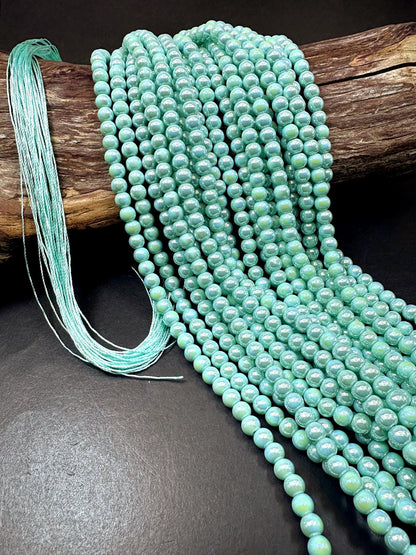 Beautiful Mint Green Crystal Glass Pearl Bead. Round shape bead. Gorgeous high quality crystal bead! Full strand 15.5"