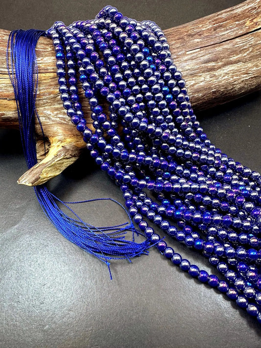 Beautiful Deep Royal Blue Crystal Glass Pearl Bead. Round shape bead. Gorgeous high quality crystal bead! Full strand 15.5"